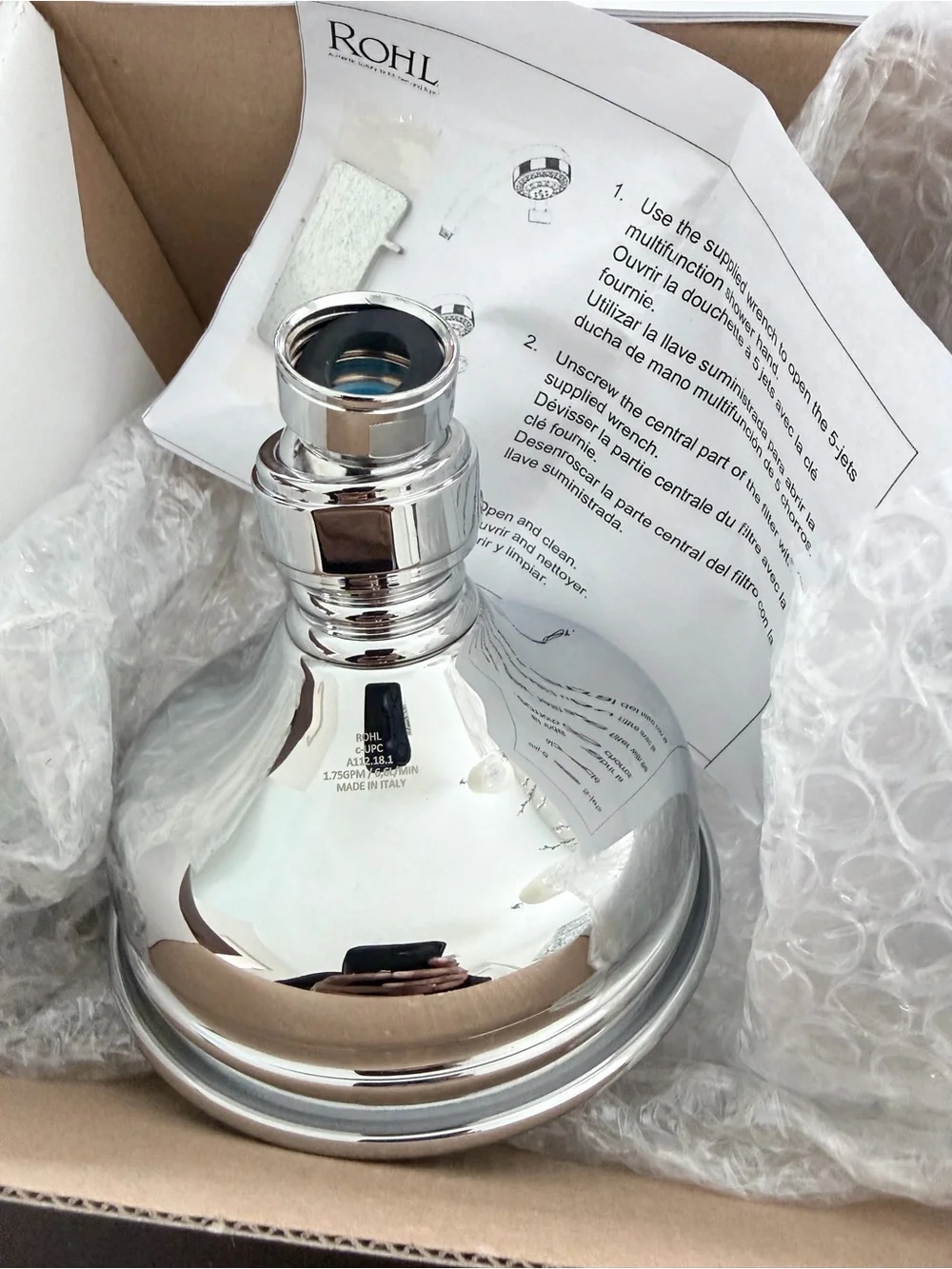 ROHL Santena 1.8 GPM Multi-Function Chrome Shower Head and Arm.